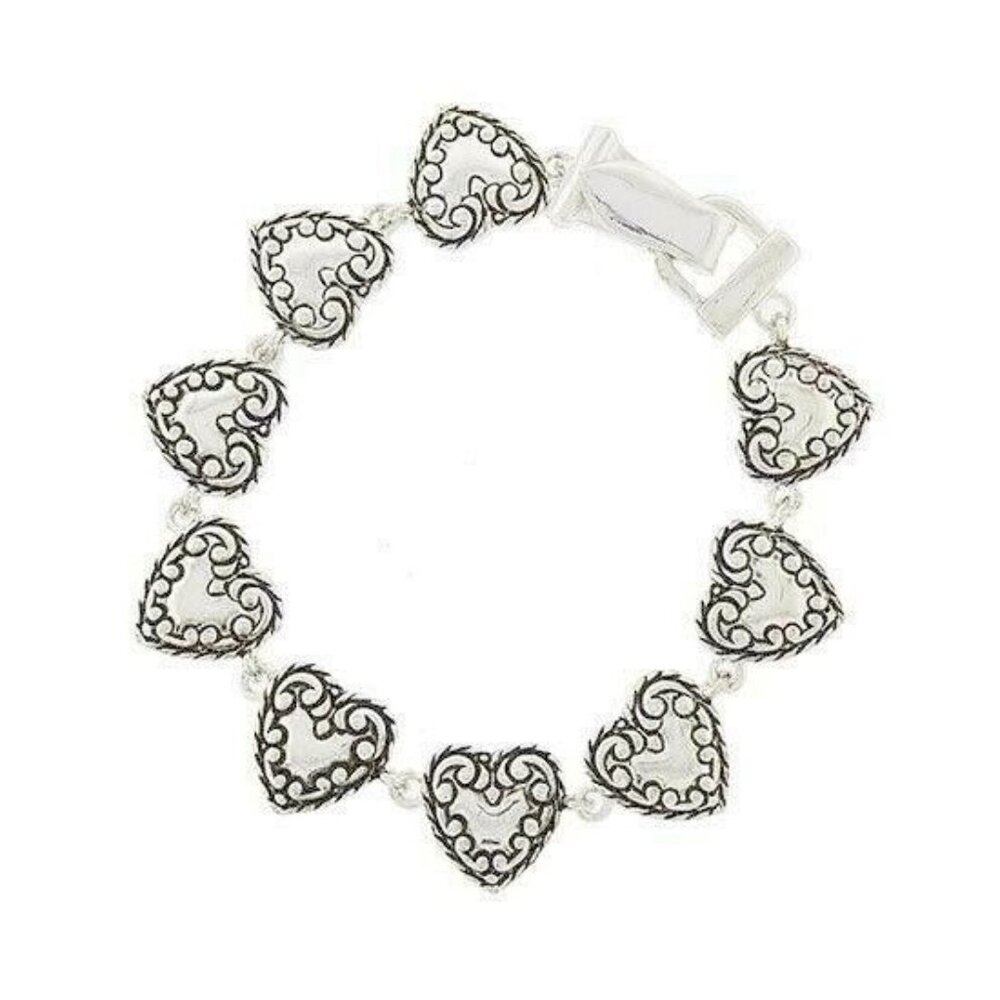 BOHO Chic Silver Textured Scroll Heart Love Valentine Charm Bracelet 7.5"